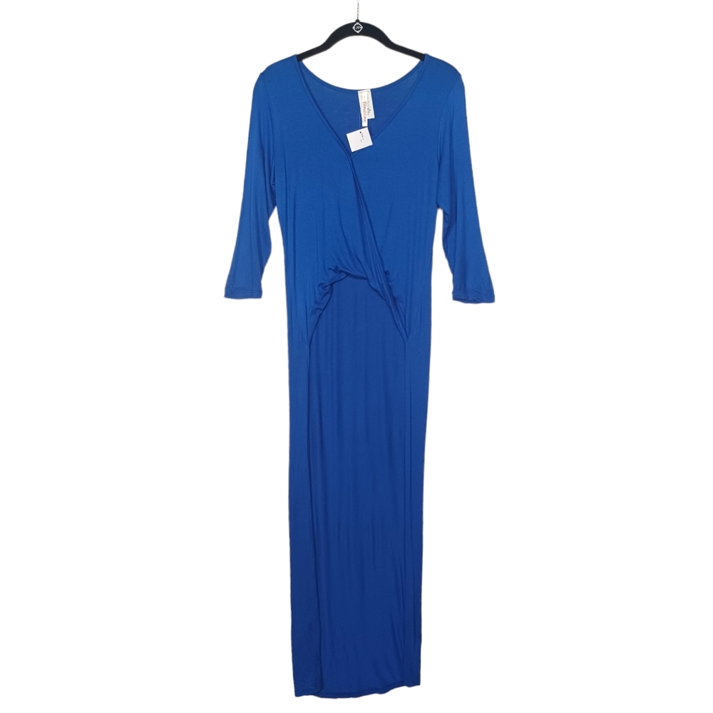 CANZONE Royal Blue Crossover Long Sleeve Hi Low Maxi Top Large NWT